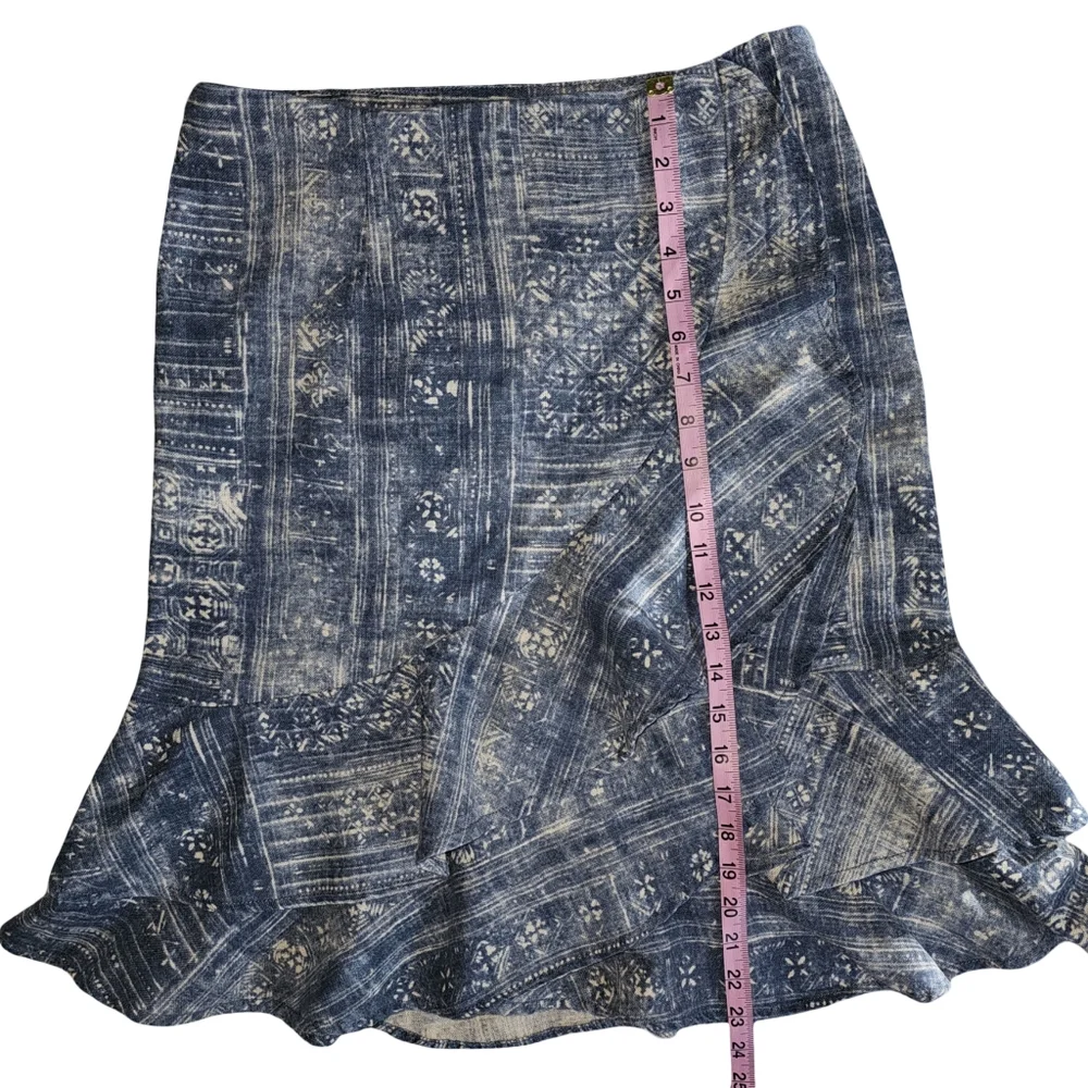 Lauren Jeans Co Ralph Lauren Womens Boho Linen Cotton Blue Ruffle Hem Skirt Sz 4 - Picture 8 of 14